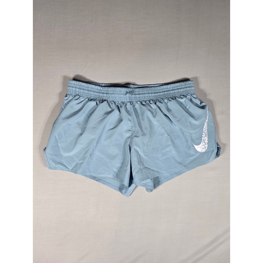 Nike Dri-FIT Womens Running Shorts Blue Patterned Swoosh Size Large Gym Athletic